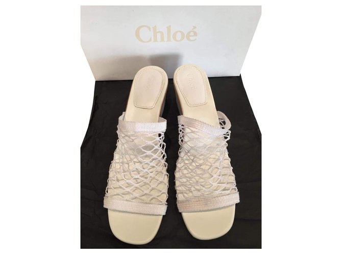 Chloé sandali Bianco Pelle Tela  ref.165742