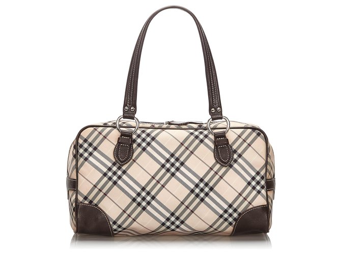 Burberry Sac à bandoulière en jacquard écossais brun Cuir Toile Tissu Marron Multicolore Beige  ref.165778