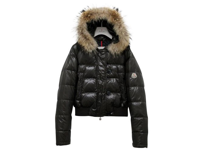 Moncler Real Down Jacket Hooded with Fur Dark brown Polyamide  ref.165836