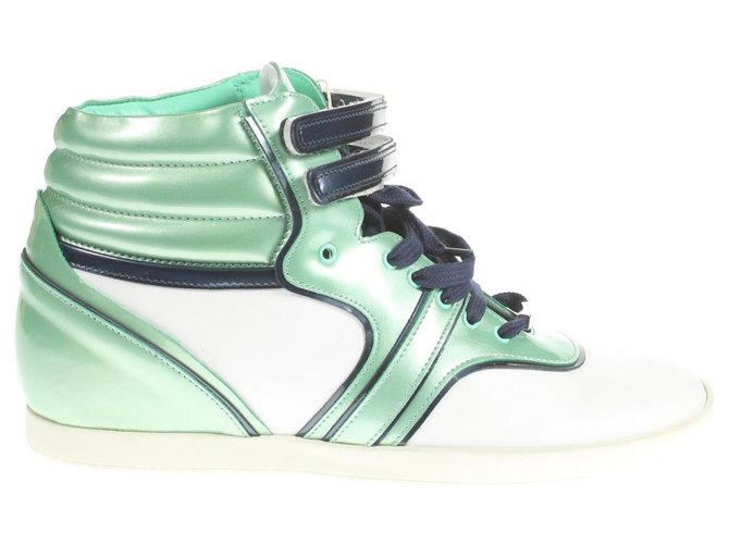 Sergio Rossi Sneakers White Green Leather  ref.165891