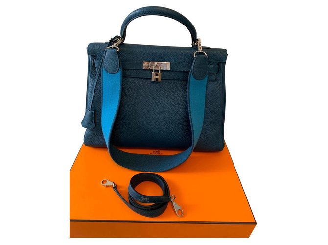 Kelly Hermès Hermes Azul Couro  ref.165907