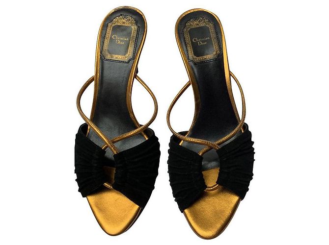 Christian Dior Sabot tacco a stiletto Dior nero e oro D'oro