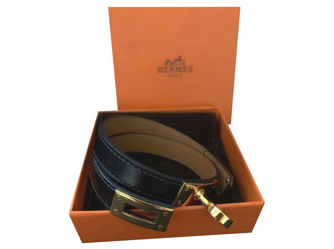 Hermès Bracelet de visite doublé Hermes Kelly Cuir Noir  ref.166026