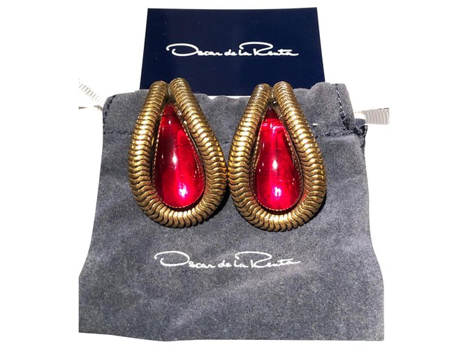 Oscar de la Renta Earrings Red Golden Vermeil Resin  ref.166096