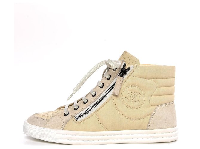 Chanel Coco beige sneakers T37 Leather  ref.166100