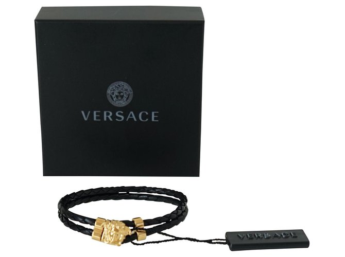 Versace medusa leather bracelet Black  ref.166128