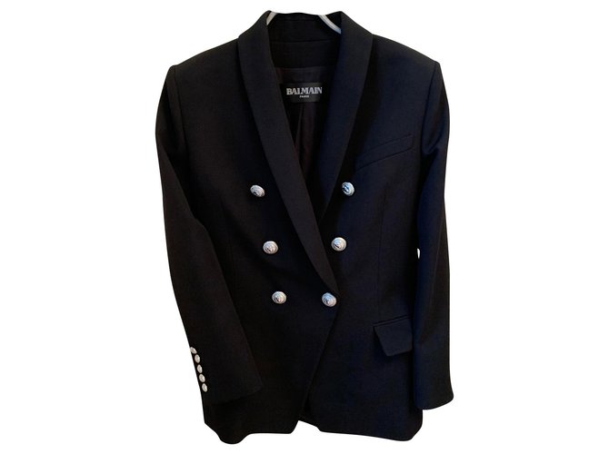 Black classic Balmain jacket Wool  ref.166161