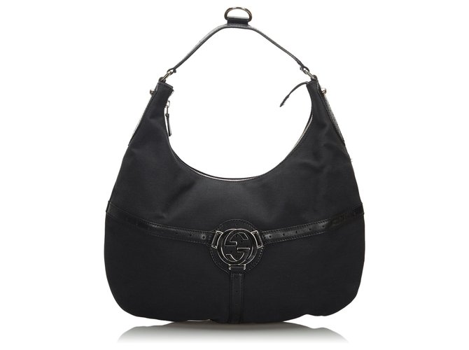 Gucci Black Canvas Reins Hobo Bag Leather Cloth Cloth  ref.166249