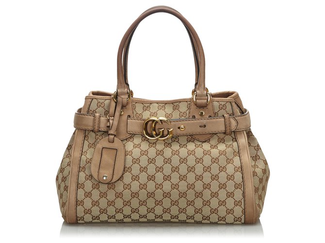 Gucci Brown GG Canvas Running Tote Beige Leather Cloth Cloth Nubuck  ref.166256