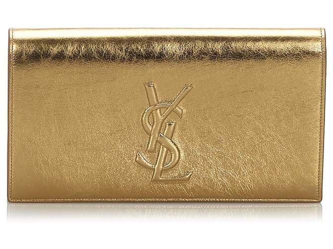 Yves Saint Laurent Pochette Belle de Jour en cuir métallisé or YSL Doré  ref.166270