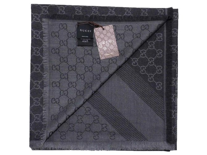 DARKGREY GUCCI SCARF.  GGWEB NEW Dark grey Silk Wool  ref.166350