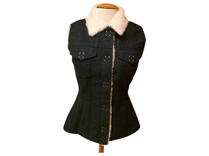 Acne Denim Jacket Blue Wool Sheepskin Lining Size 36