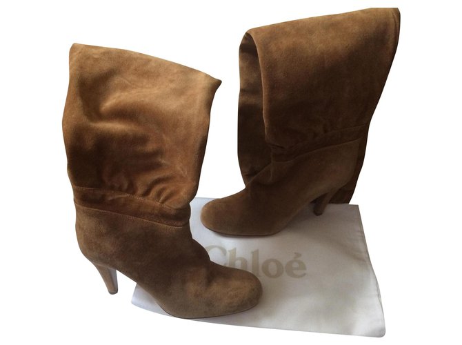 Chloé boots Suede Caramel  ref.166384