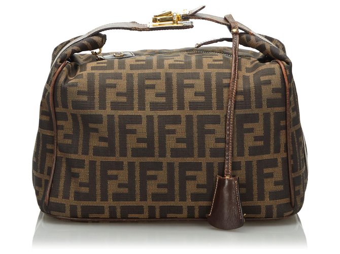 Fendi Brown Zucca Handbag Dark brown Leather Cloth Cloth ref.166500 - Joli Closet
