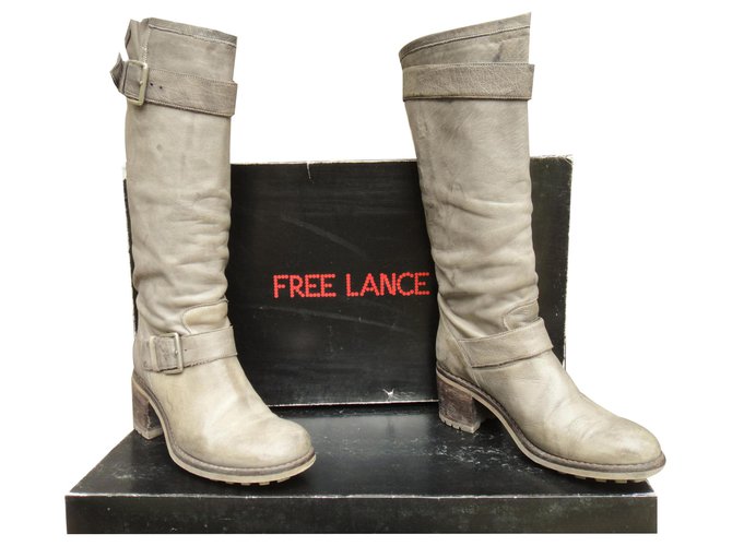 Free Lance boots Bikerwash model 7 Hi strap p39 Grey Leather  ref.166580