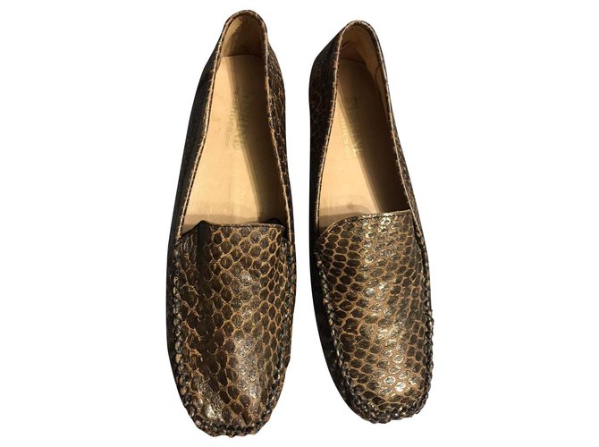 Autre Marque real calf leather moccasins with golden crocodile print Lambskin  ref.166681