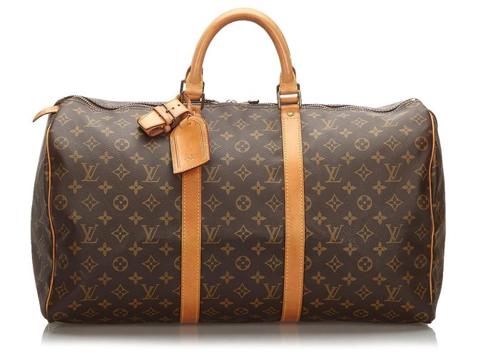 Louis Vuitton Brown Monogram Keepall 50 Leather Cloth  ref.166736