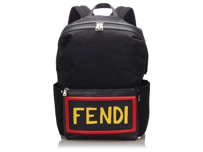 Fendi Black Monster Vocabulary Backpack Multiple colors Leather Nylon Cloth  ref.166752