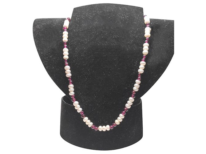 Autre Marque Collana vintage con perle e granati naturali