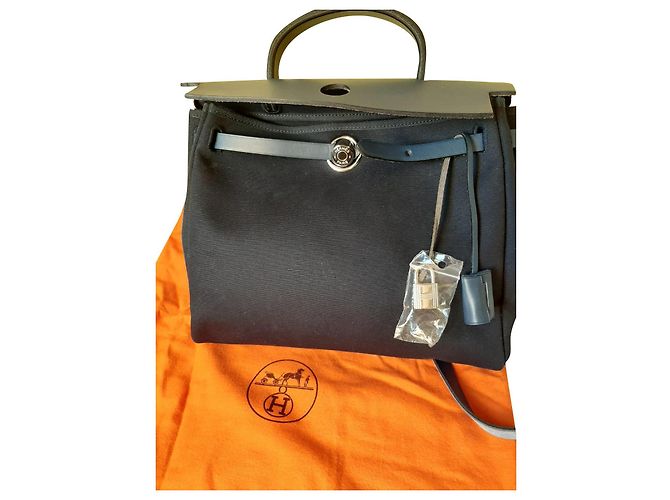 Hermès Herbag Handtasche Dunkelblau Stoff