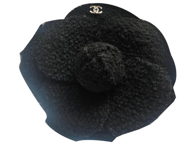 Broche de camelia negra de Chanel Negro Lana  ref.167305