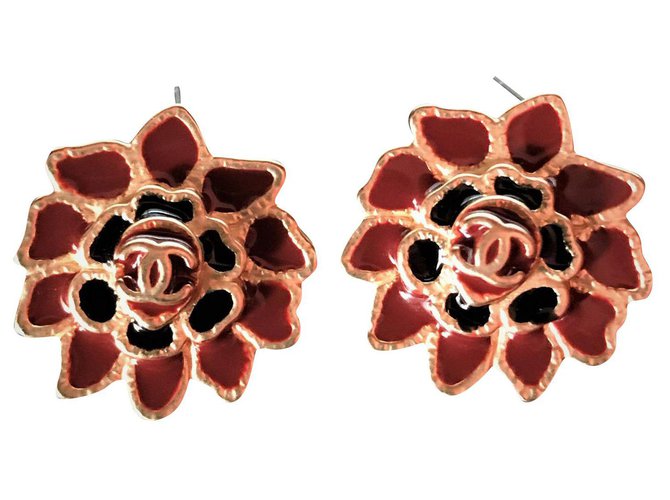Coco Crush Camellia Chanel Pendientes en Rojo y Negro Email Burdeos Plata  ref.167375