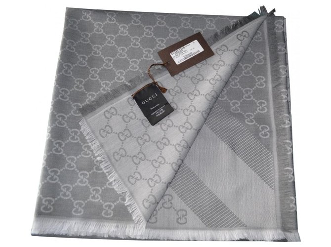 GGWEB GUCCISSIMA GUCCI SCARF NEW Grey Silk Wool  ref.167385