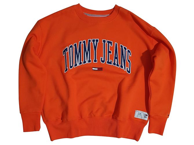 Moletom Tommy Hilfiger Tommy Jeans logo laranja algodão oversize