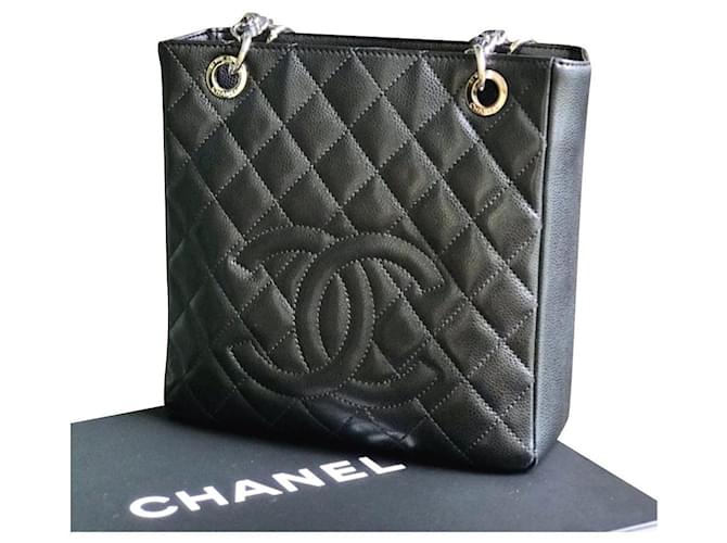 Bolso de compras Chanel Petite PST Negro Cuero  ref.167441