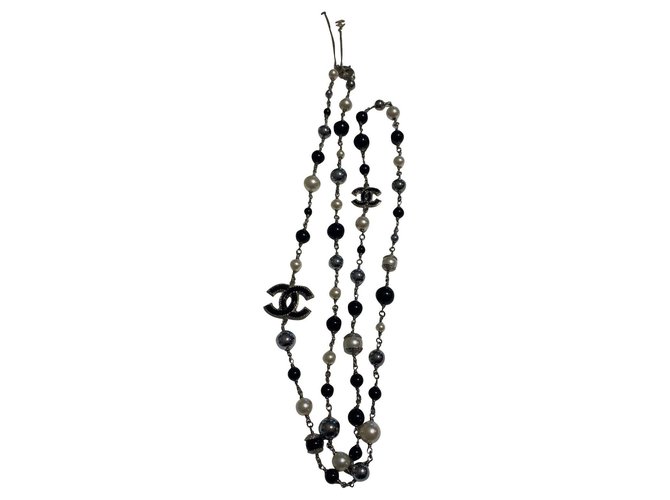 Chanel Long necklaces Black Steel  ref.167480