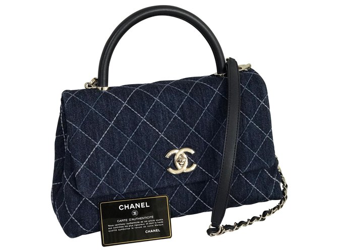 Chanel 2019 Coco Handle 30 cm Saco c / caixa, cartão, Saco de pó Azul Couro John  ref.167553