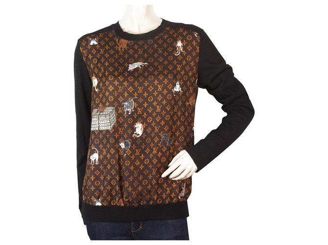 Louis Vuitton x Grace Coddington Catogram suéter de cuello redondo de seda y lana SUPER RARE! Negro Multicolor  ref.167573