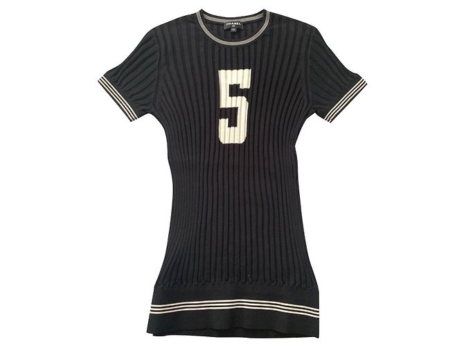CHANEL Nr 5 Seidenstrickhemd FR36 Schwarz