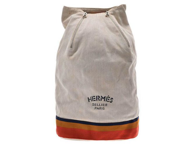 Mochila Hermès Vintage Bege Lona  ref.167647