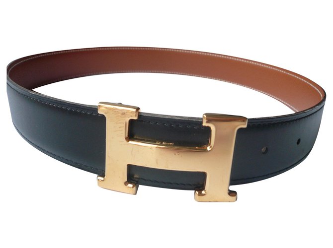 Hermès HERMES Gold and Black Reversible Buckle and Belt 1998 Leather  ref.167713