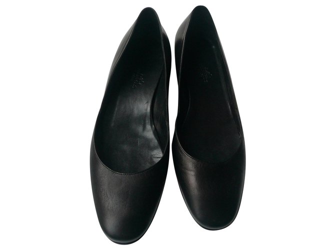 Hermès HERMES Ballerinas black leather T38 Wedges  ref.167716