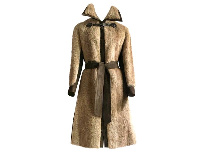 Hermès Coats, Outerwear Ebony Light brown Dark brown Leather Fur Deerskin  ref.167717