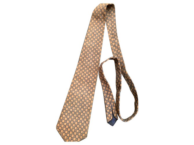 Cravatta vintage Gucci Beige Blu navy Pelle  ref.167749