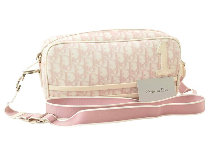 Christian Dior Trotter Canvas Shoulder Bag Pink PVC Leather  ref.167766