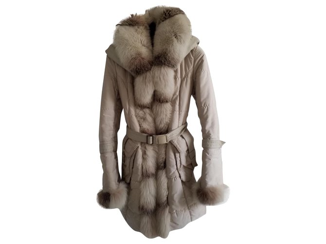 Giorgio & Mario Superb off-white leather and fur puffer jacket Eggshell Fox  ref.167816