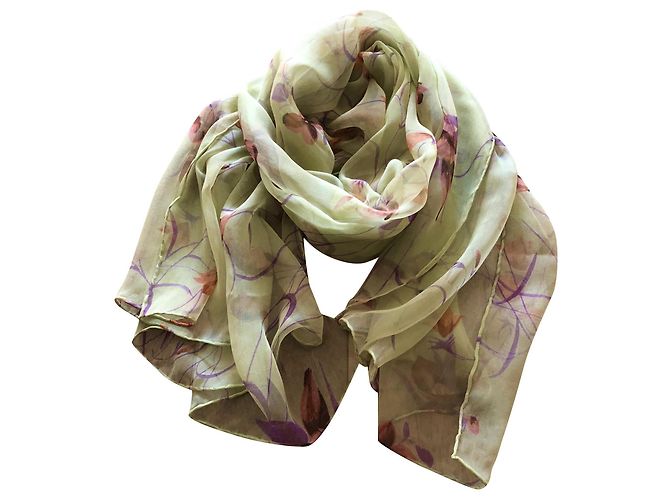 Autre Marque Novo lenço de chiffon de seda impresso roubou Roxo Castanho claro Verde claro