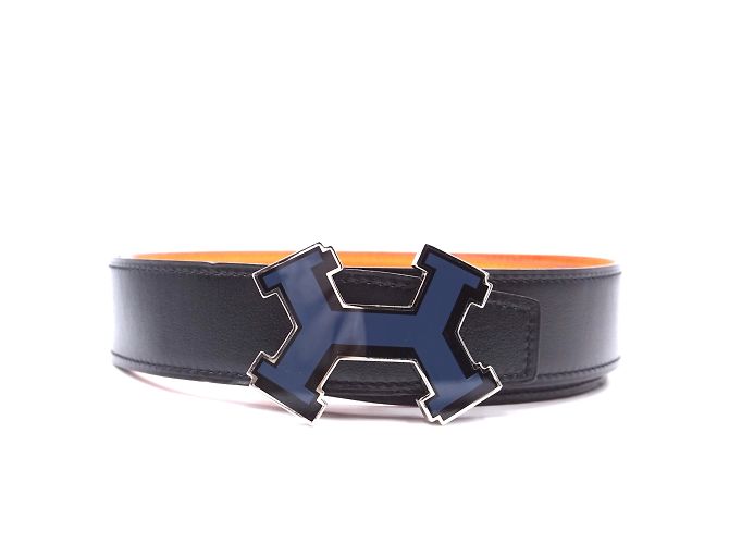 Hermès Hermes 32mm Street Emaille H Wendbare Ledergürtelgröße 85 Schwarz