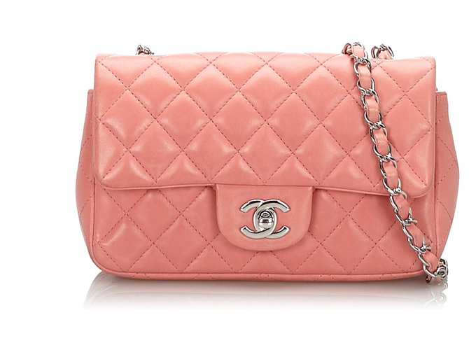 Chanel Pink Classic New Mini Lammfell Flap Bag Leder  ref.168238