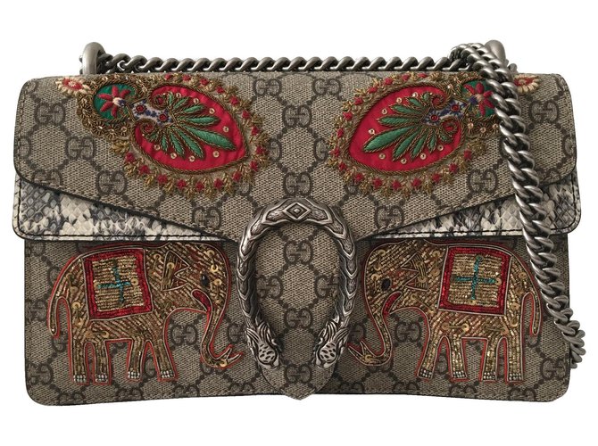 Gucci Dionysus Bag python Elephant patchs Coton Cuirs exotiques Rouge Beige Vert  ref.168467