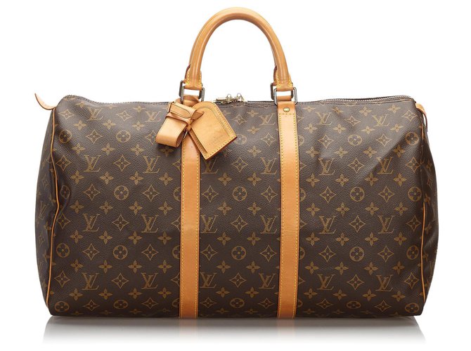 Louis Vuitton Brown Monogram Keepall 50 Leather Cloth  ref.168492