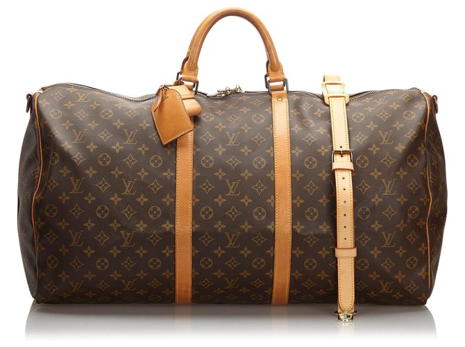 Louis Vuitton Brown Monogram Keepall Bandouliere 60 Leather Cloth  ref.168540