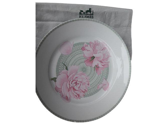 Hermès Peonies porcelain dish white