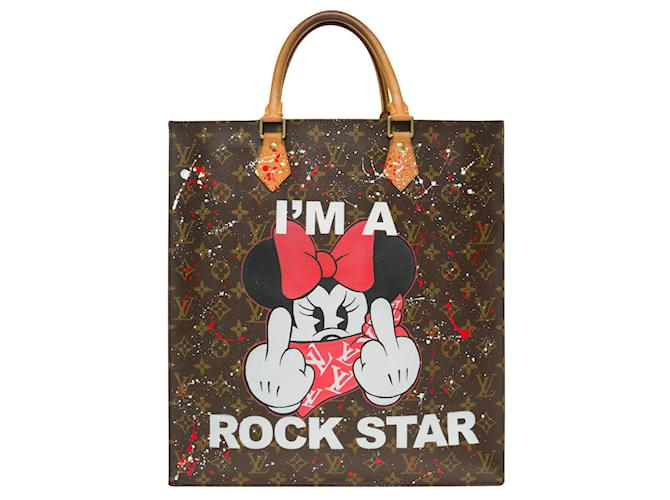 Louis Vuitton Plat bag in custom monogram canvas "I'm a Rockstar" by PatBo! Brown Leather Cloth  ref.168657