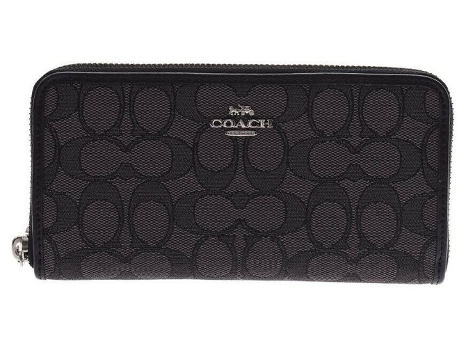 Coach Signature Zip Aroundpurse Outlet Toile Noir  ref.168715