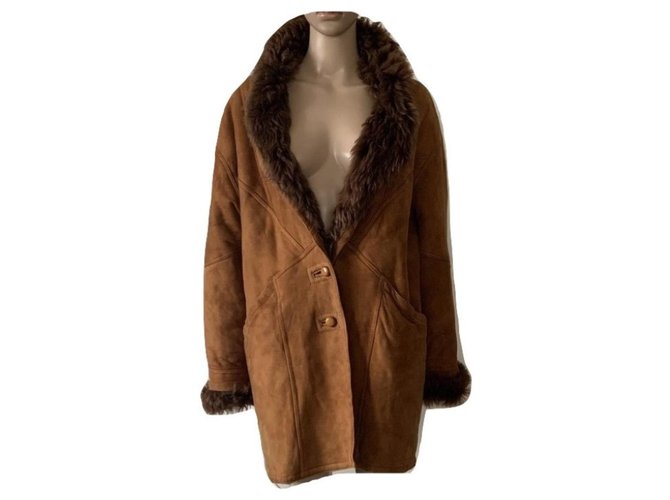 Autre Marque Coats, Outerwear Brown Leather Fur  ref.168812